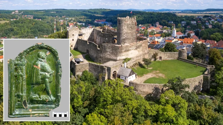 Efekty pierwszego sezonu badań przerosły oczekiwania badaczy (fot. widoku zamku Bolków od południa, J. Jaremen; fot. kafla, S. Wilk)
