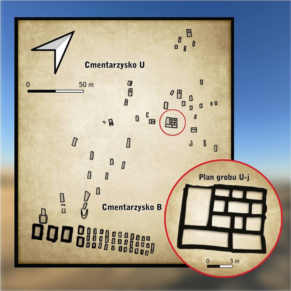 Plan Cmentarzyska U w Abydos-Umm el-Qaabz grobami z cegły mułowej datowanymi na 2. poł. IV tysiąclecia p.n.e.