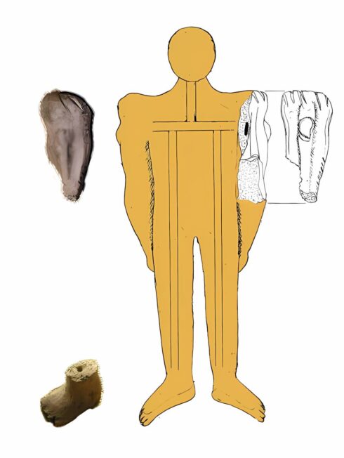 Starsza propozycja rekonstrukcji figurki z przedstawionymi odkrytymi fragmentami
