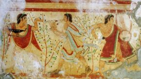Fresk przedstawiający etruskich tancerzy i muzykantów